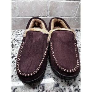 Zigzagger Men's Brown Moccasin Slippers Plush Lined Whipstitched Details 12 NWOB